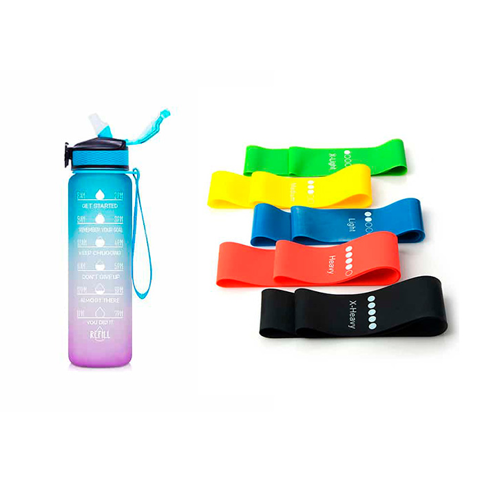 BottleBundle, Bottiglia Motivazionale per l'Acqua + Set di 5 Elastici per Esercizio - Image 1