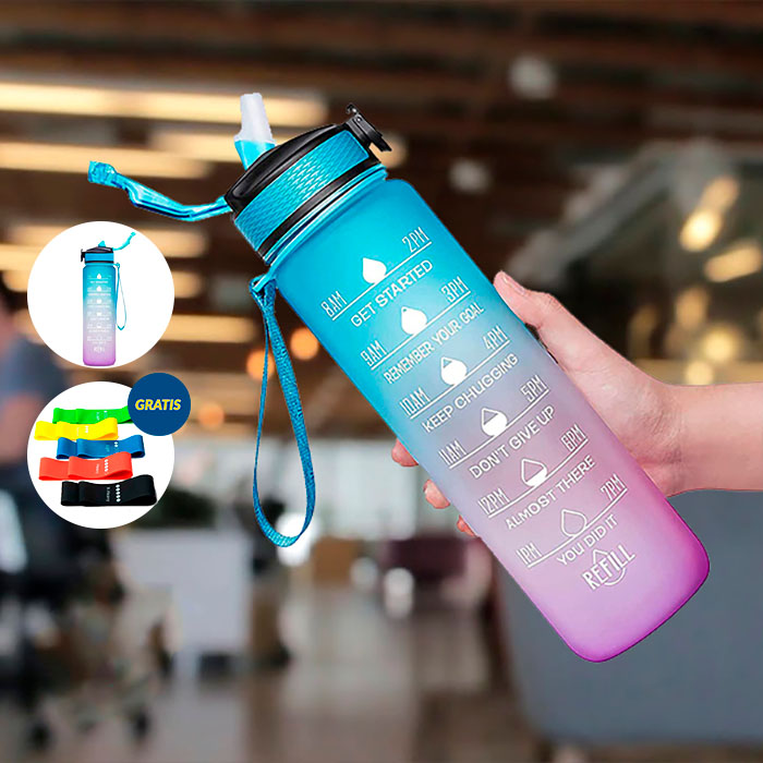 BottleBundle, Bottiglia Motivazionale per l'Acqua + Set di 5 Elastici per Esercizio - Image 3