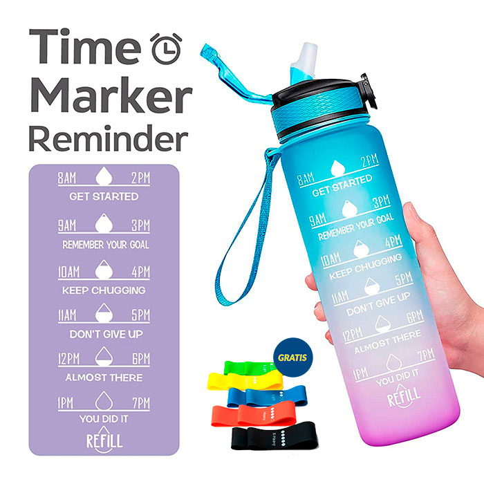 BottleBundle, Bottiglia Motivazionale per l'Acqua + Set di 5 Elastici per Esercizio - Image 5