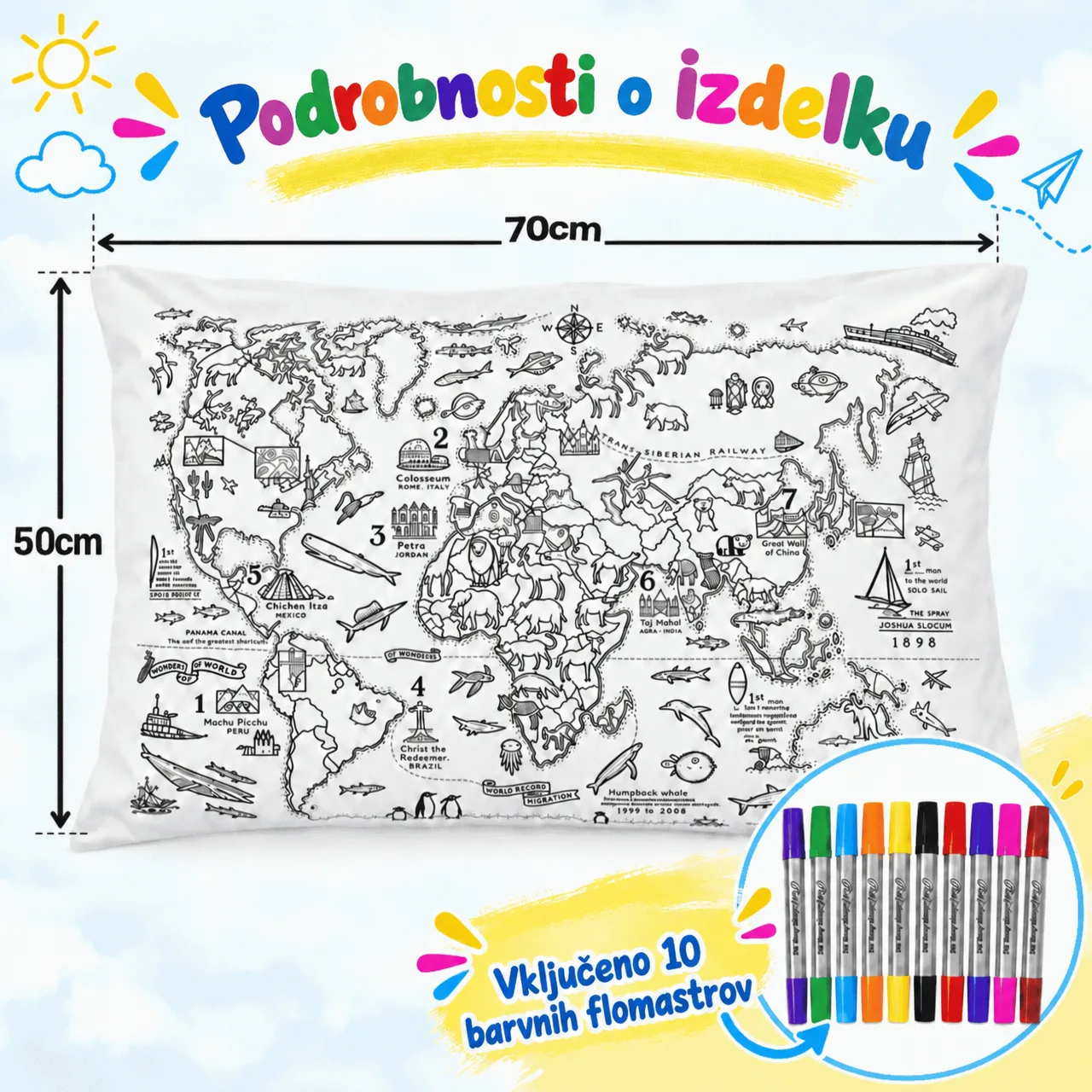 Colora il tuo cuscino – Mappa del mondo, ColoringPillow - Image 3