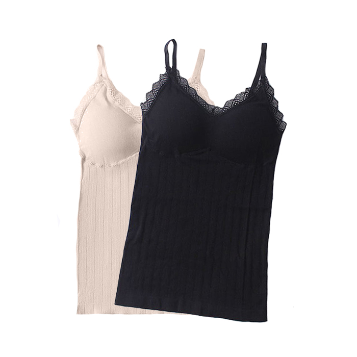 ComfortTop, 1 + 1 GRATIS Set di canotte con coppe imbottite in nero e beige - Image 1