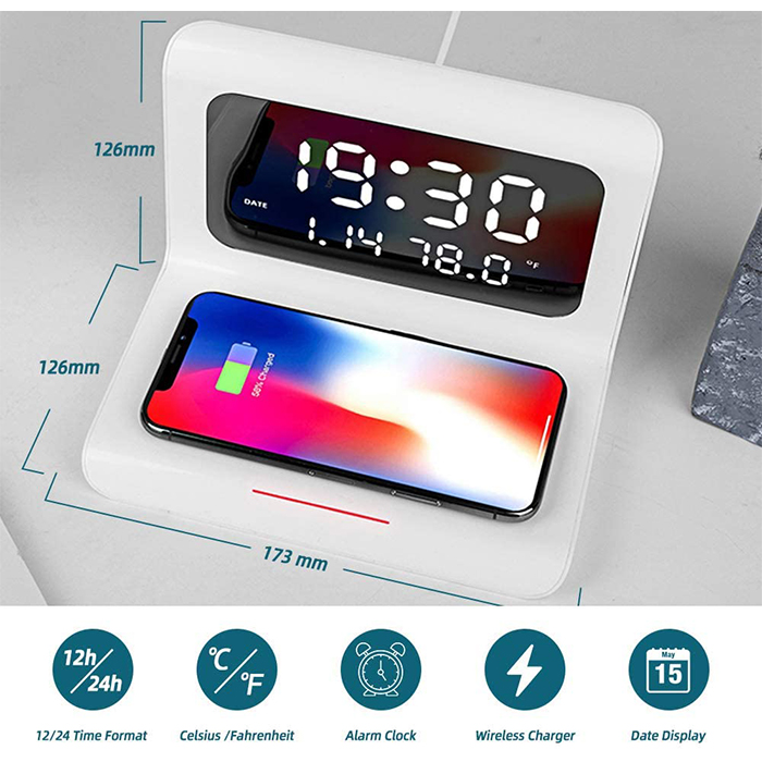 DigitalStation, stazione di ricarica con 4 funzioni: sveglia, calendario, termometro e ricarica wireless - Image 4