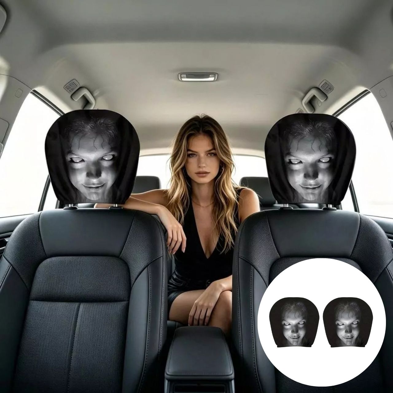 Copripoggiatesta spaventosi per auto (2 pezzi), GhostFace - Image 2