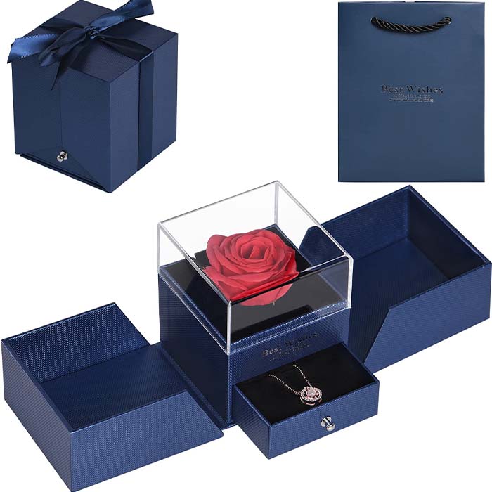 GiftBox, collana con scatola regalo e bellissima rosa artificiale - Image 1
