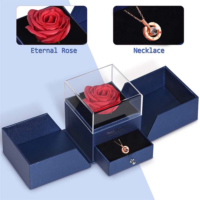 GiftBox, collana con scatola regalo e bellissima rosa artificiale - Image 4