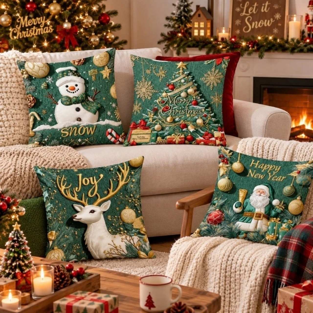 Fodere per cuscini natalizie (4 pezzi), GreenXmass - Image 9