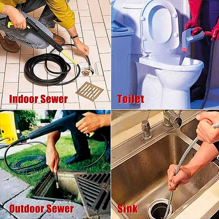 Adatto anche per la pulizia di lavandini, wc, scarichi a pavimento, fognature e altre aperture.