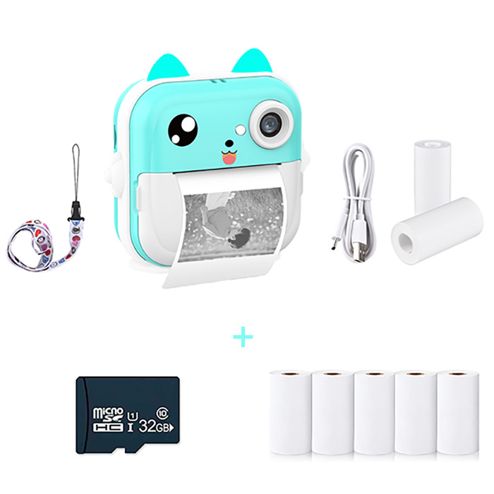 JumboPrintBundle, set con fotocamera per stampa foto istantanea, 2 + 5 rotoli di carta in omaggio, cavo USB, cinturino da polso e scheda Micro SD - Image 1