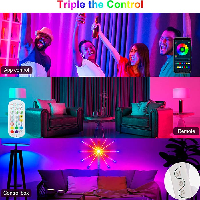 Le luci LED colorate hanno 100 energiche modalità di cambio colore.