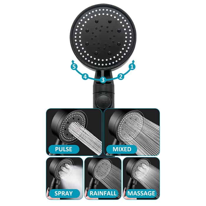 PressureShower, braccio doccia con 5 modalità doccia (soffione, flessibile e manico) - Image 1